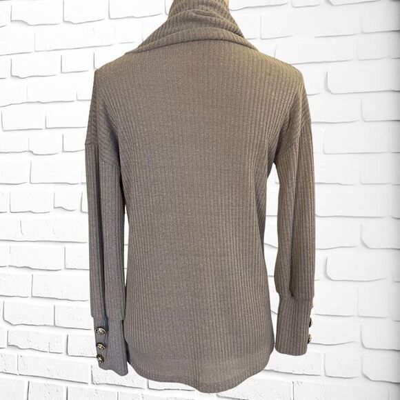 Medium Cowl Neck Lightweight Long Sleeve Top with Beautiful Button Accent Sleeve - Picture 5 of 5